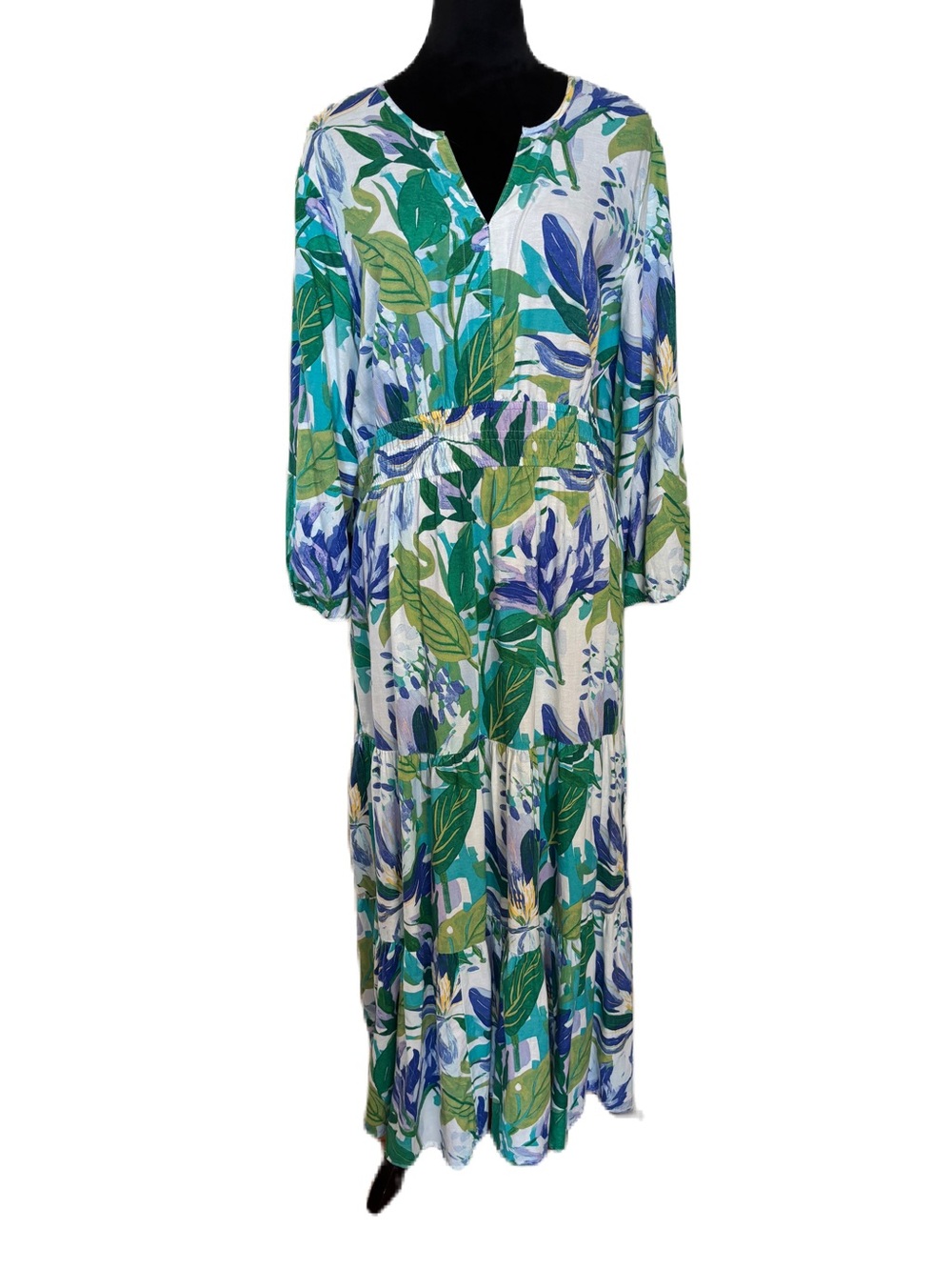St. John's Bay Green & Blue Tropical Tiered Maxi Dress